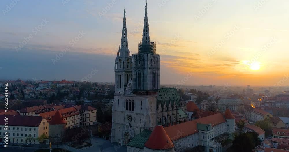 Zagreb Cathedral, Zagreb City skyline video im summer, Croatia. Zagreb Cathedral, Zagreb City skyline video im summer, Croatia.