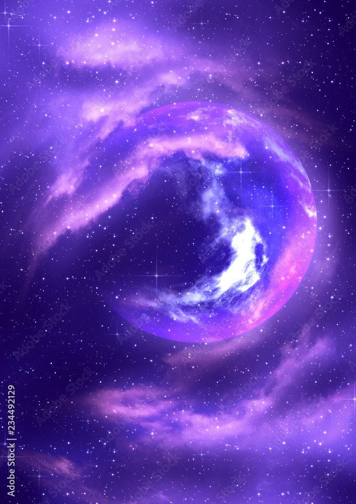 Purple starry space and planet