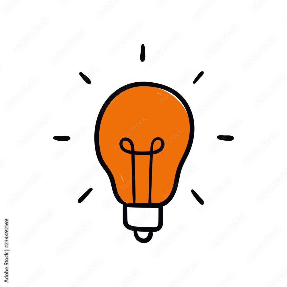 Idea symbol, light bulb doodle. Hand drawn vector illustration.