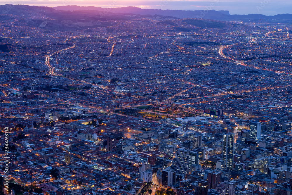 Aerial view of bogota city, colombia. Sunset time.