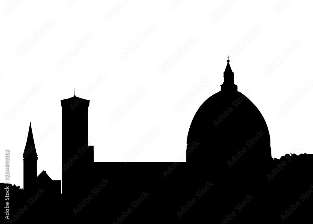 Florence Italy Skyline Silhouette Black Vector Design On White Background Hand Drawn Ink Line