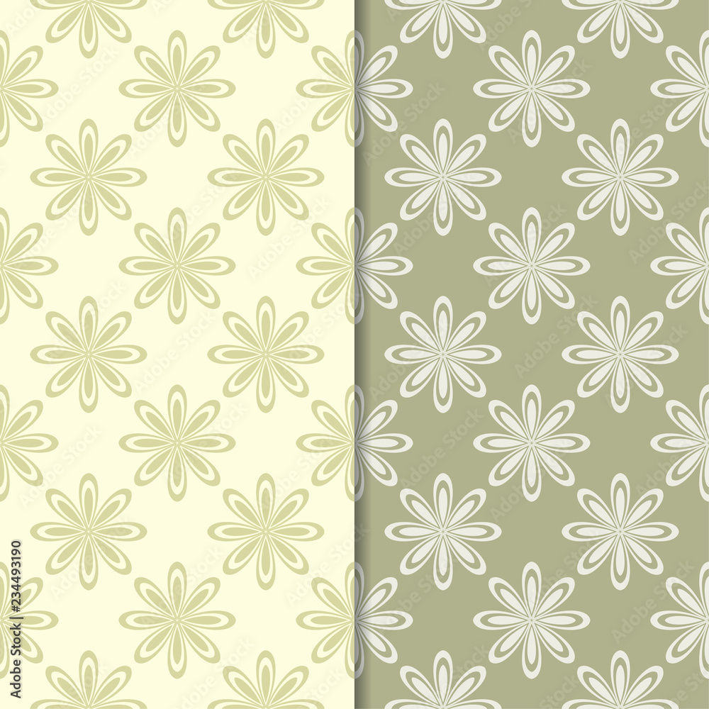 Olive green floral backgrounds. Set of seamless patterns Olive green floral backgrounds. Set of seamless patterns
