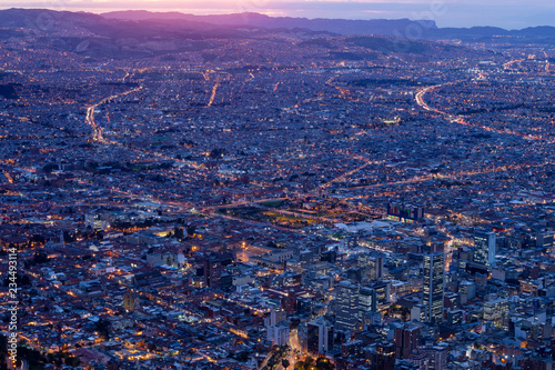 Aerial view of bogota city, colombia. Sunset time.