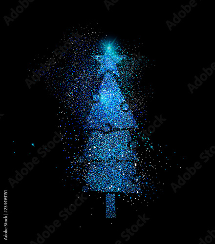 Christmas pine tree shape in blue glitter