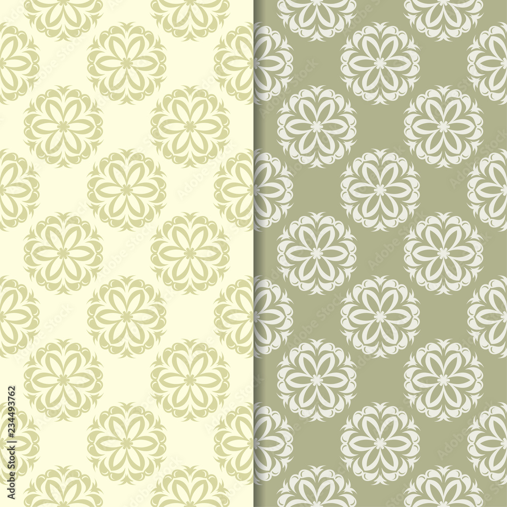 Olive green floral backgrounds. Set of seamless patterns Olive green floral backgrounds. Set of seamless patterns