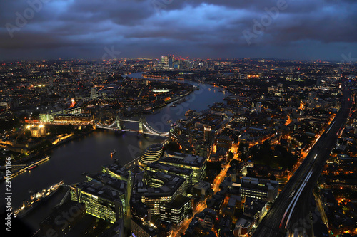 Night view of the Tower Bridge in London from the Shard