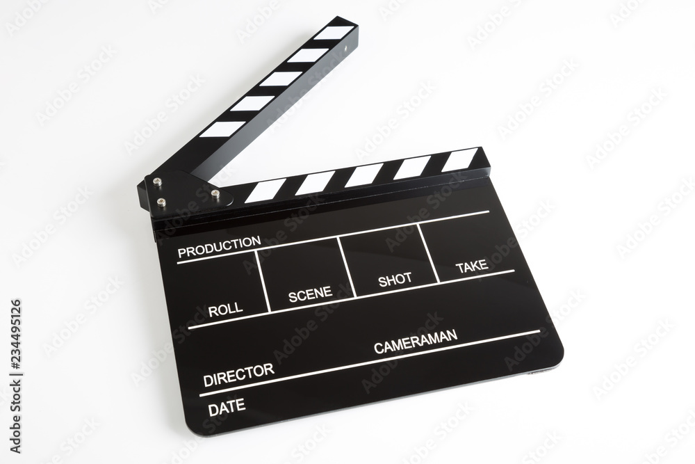 Movie clapper board open isolated on white background
