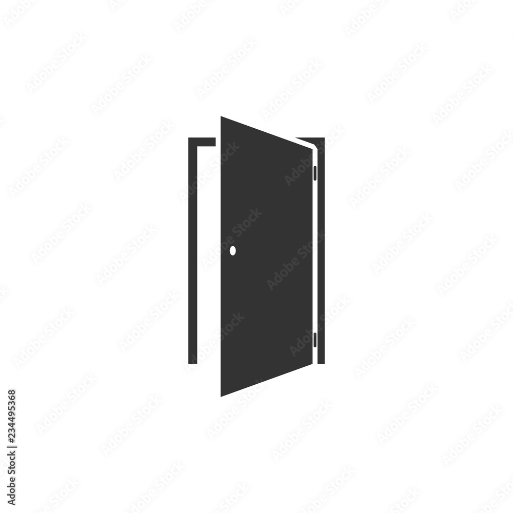 Door. Black Icon Flat on white background Door. Black Icon Flat on white background