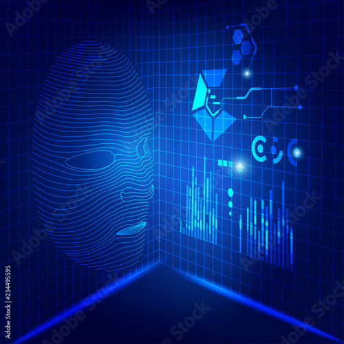 Artificial Intelligence. Future Technology of computer, virtual of robot face with digital grid