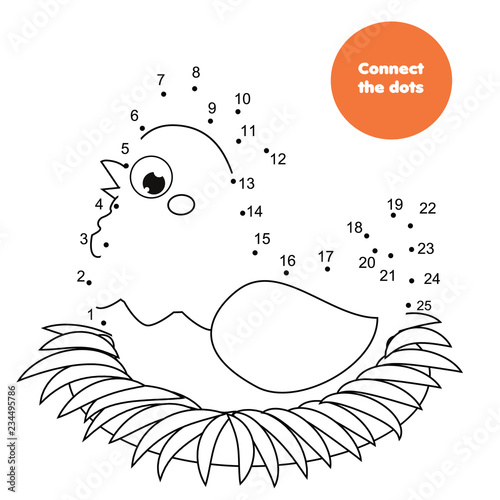 Connect the dots by numbers. Educational game for children and kids. Animals theme, hen on nest