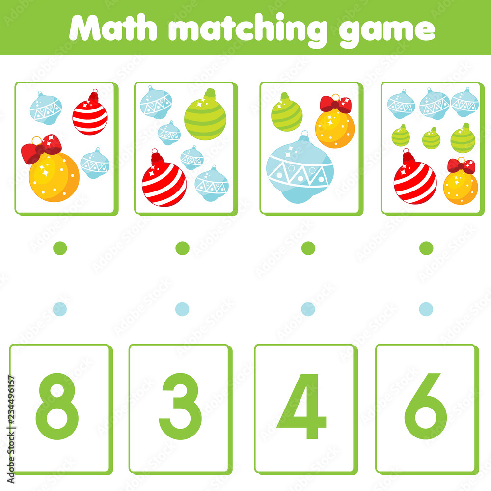 Mathematics educational game for children. Match objects with numbers. Counting game for kids