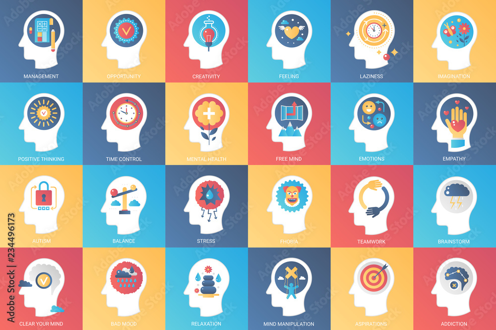 Imagination, brain features, emotions and mind power icon design ...