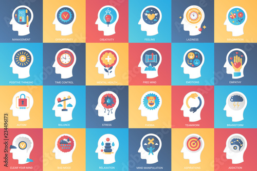 Imagination, brain features, emotions and mind power icon design concept. Icon for mobile and web graphics. Flat symbol, logo creative concept. Simple and clean flat pictogram