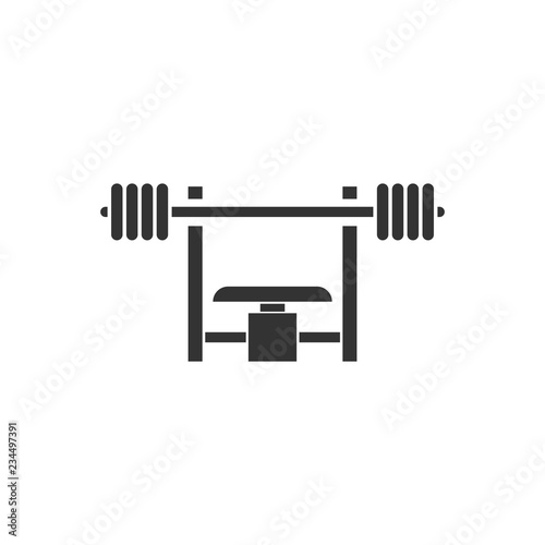 Bench Press with Barbel. Black Icon Flat on white background