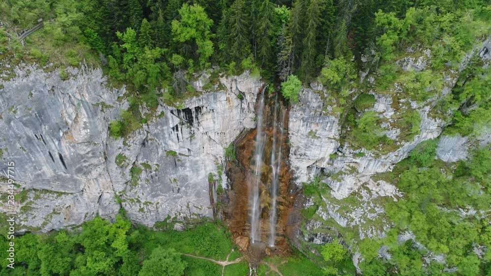 waterfall landscape aerial top view  travel calm scenery background in slow motion