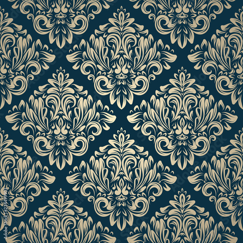 Damask vintage seamless pattern on navy background
