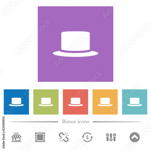Silk hat flat white icons in square backgrounds