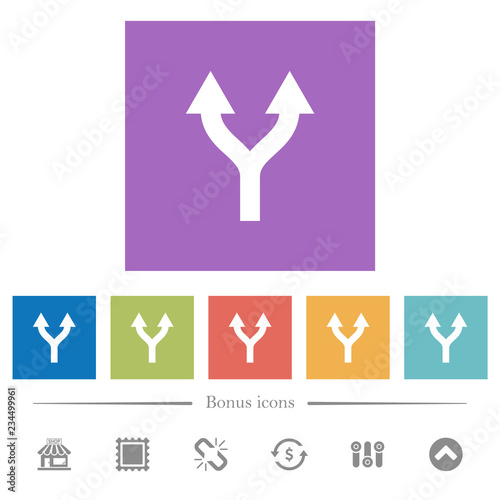 Split arrows up flat white icons in square backgrounds