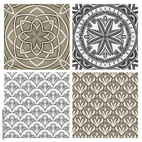 Set of nine seamless pattern in retro style