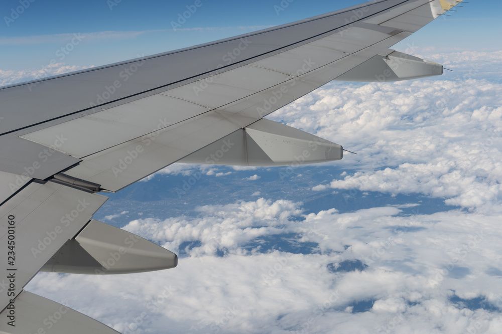 Airplane wing view from window beautiful sky. Airplane wing view from window beautiful sky.
