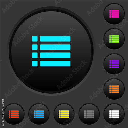 Unordered list dark push buttons with color icons