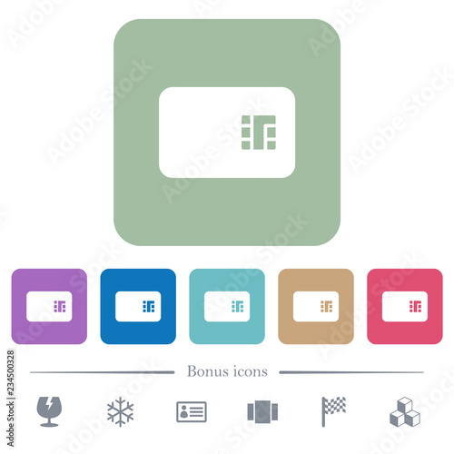 Chip card flat icons on color rounded square backgrounds photo