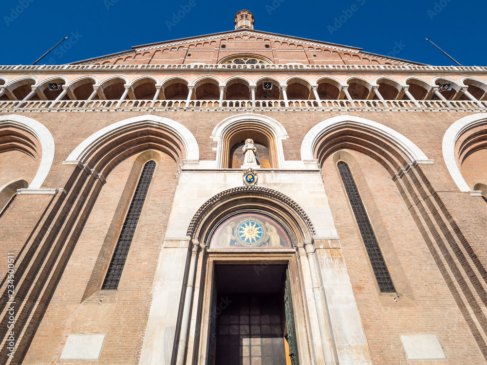 PADUA, ITALY: Facade of the Basilica of Saint Anthony, iconic landmark and sightseeing in Padua, Italy. It's one of the eight international shrines recognized by the Holy See
