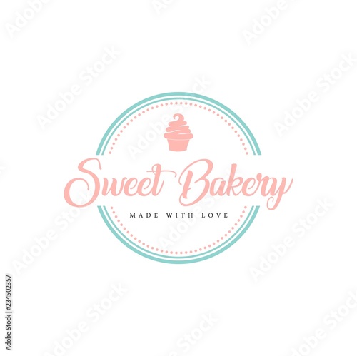 Sweet Bakery and Dessert Logo, Sign, Template, Emblem, Flat Vector Design