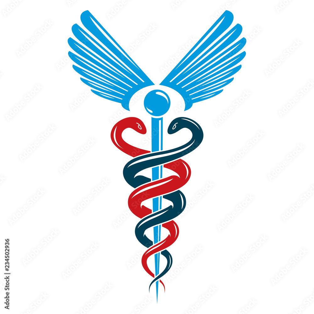 Caduceus symbol made using bird wings and poisonous snakes, healthcare conceptual vector illustration.