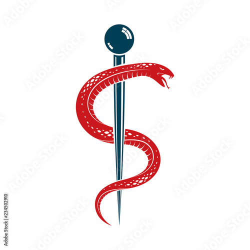 Caduceus symbol made using poisonous snakes, healthcare conceptual vector illustration.