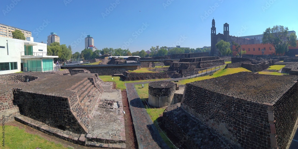 Ruin of Tlatelolco city-state in the centre of Mexico city - panorame shot