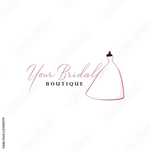 Pink, Monochrome Bridal Boutique Logo, Mannequin, Fashion, Beautiful Bride, Vector Design © Dian