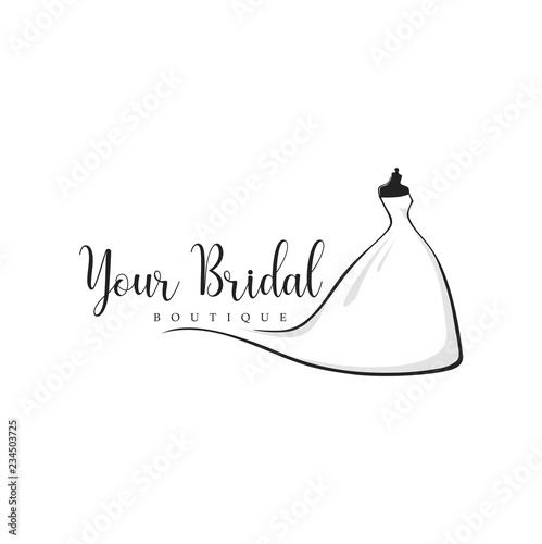 Monochrome Bridal Boutique Logo, Mannequin, Fashion, Beautiful Bride, Vector Design