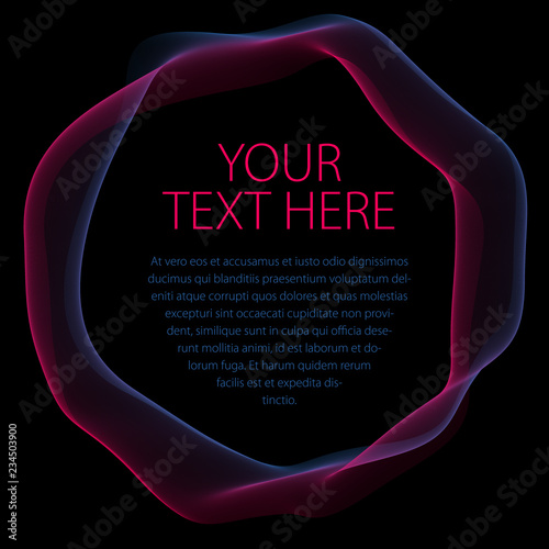 Flowing smooth linear frame in a shape of circle. Vector abstract artistic beautiful background with copy space for text.  Isolated over black background.