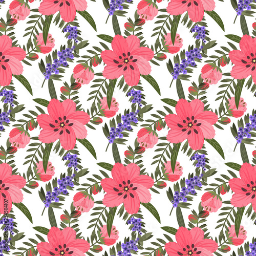 Vector floral ethnic seamless pattern in doodle style with flowers and leaves. Gentle  spring  summer floral background.