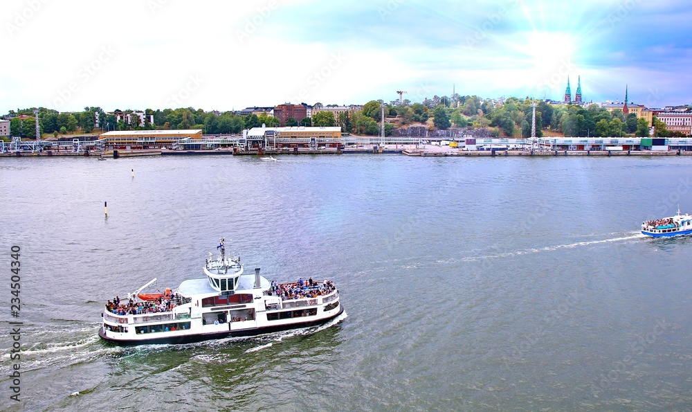 Scenic summer panorama of Old Town pier in Helsinki, Finland