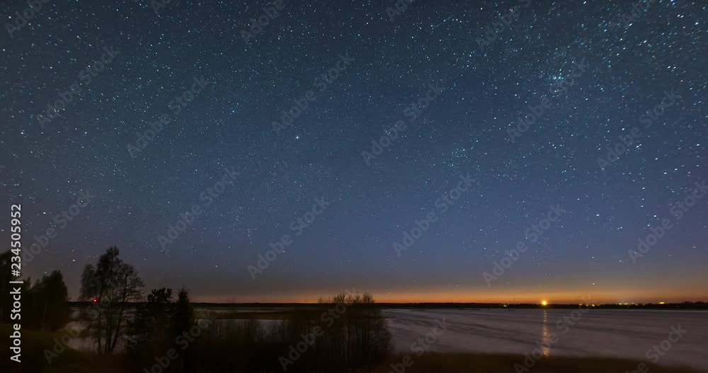 Night to sunrise time lapse of stars over a lake Night to sunrise time lapse of stars over a lake