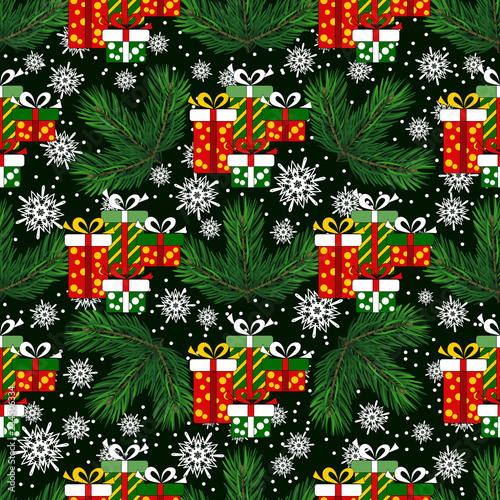Seamless pattern for Christmas packaging, textiles,  holiday symbols illustration. wrapper or cover