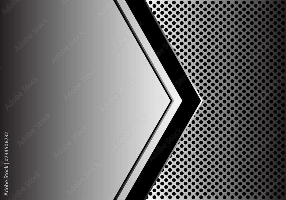 Abstract black arrow on silver blank space circle mesh pattern design modern futuristic background vector illustration.
