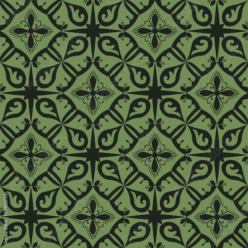 Black and green royal pattern. The Seamless vector background