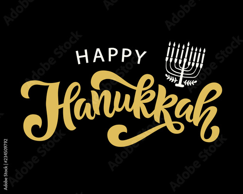 Happy Hanukkah holiday lettering with menorah