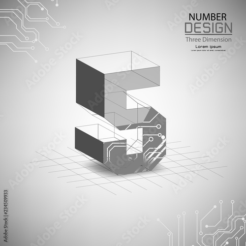 abstract number five, three dimensional surface, template vector