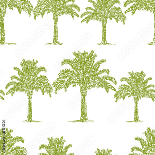 Seamless pattern of sketches of palm trees