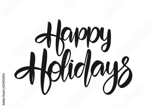 Hand drawn cartoon type lettering composition of Happy Holidays on white background