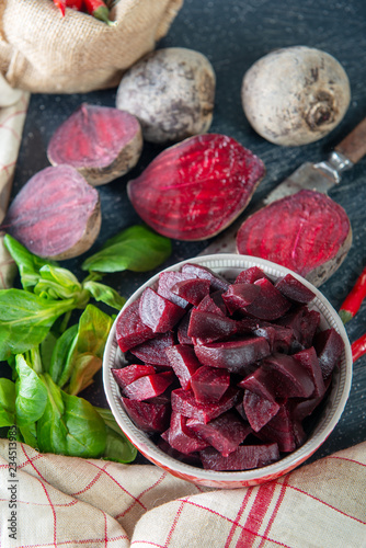 delicious organic homemade beetroot salad in small bowl