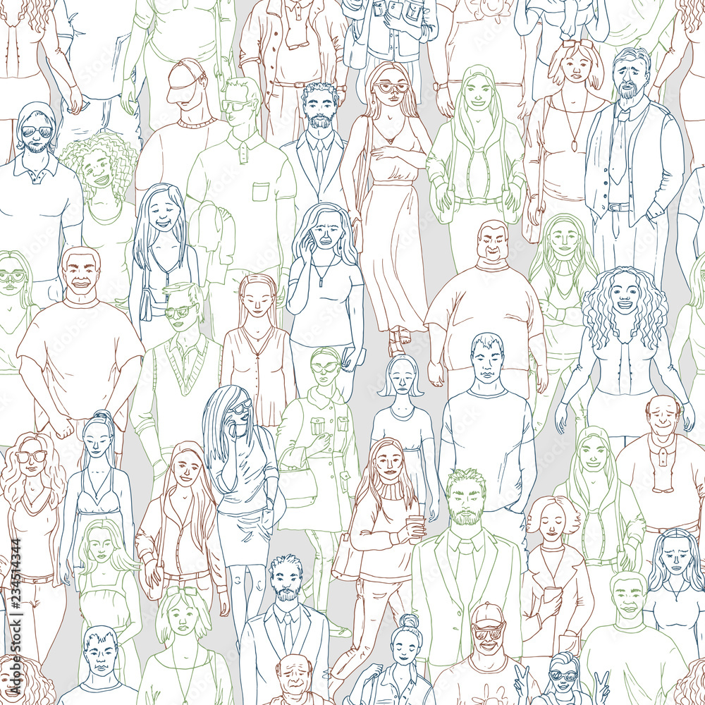 hand drawn people seamless vector pattern