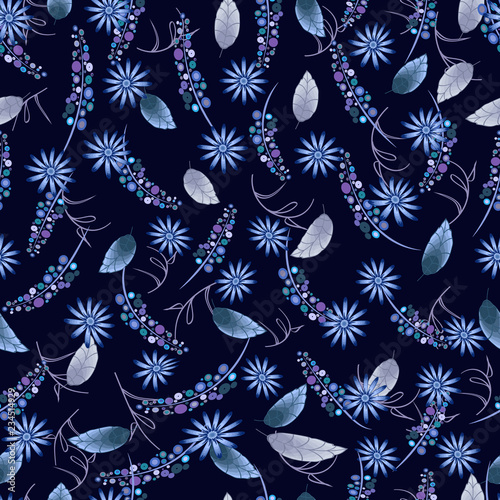 Seamless texture. Multicolor pattern of flowers and tropical leaves. Design for cover, wrapper, fabric or embroidery