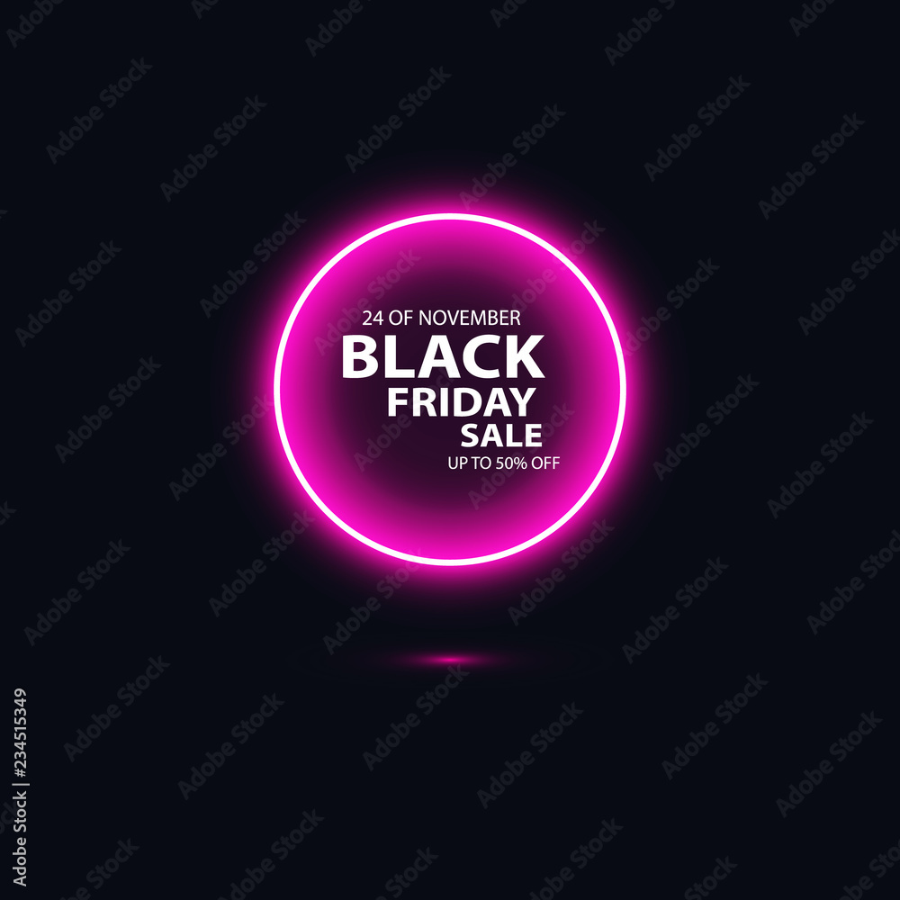 Black friday sale glowing neon sign on the black background. Light vector background for your advertise, discounts and business Black friday sale glowing neon sign on the black background. Light vector background for your advertise, discounts and business
