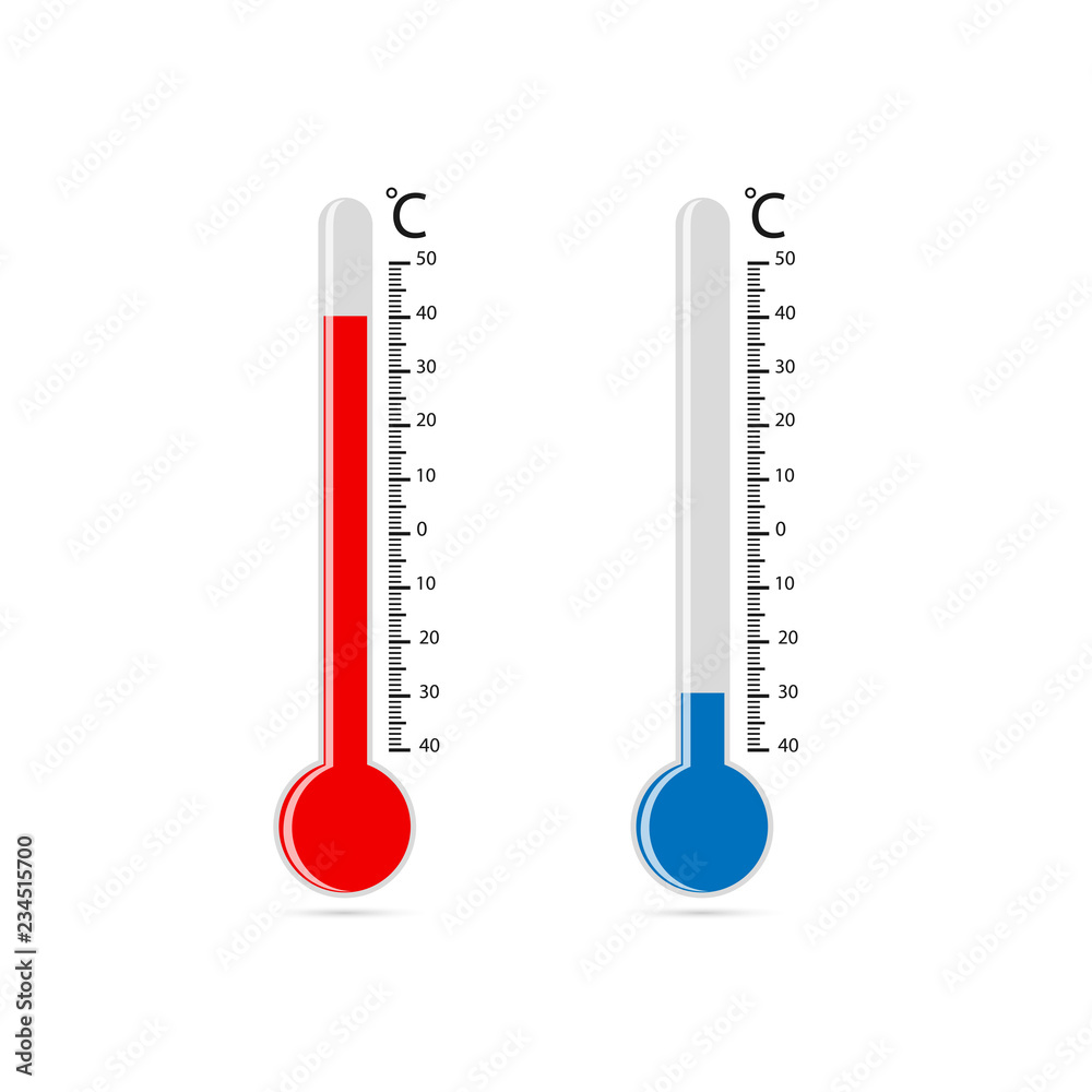 Blue and red flat thermometer indicators. hot and cold Blue and red flat thermometer indicators. hot and cold