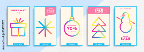 Instagram stories template with colorful winter holidays icons